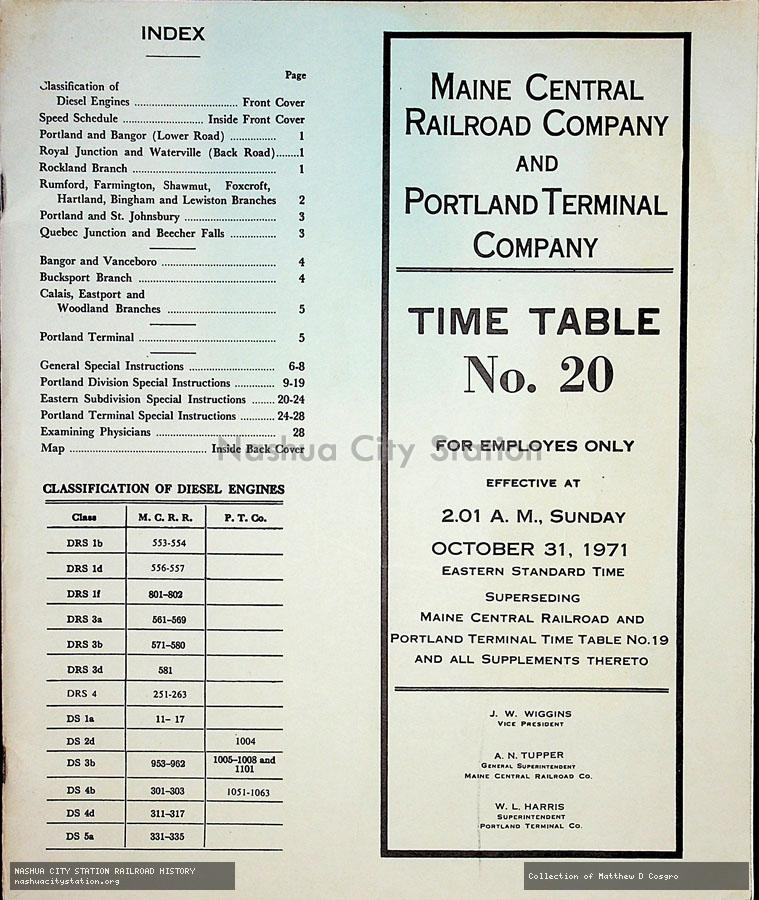 Employee Timetable: Maine Central Railroad Company and Portland Terminal Company - Time Table No. 20